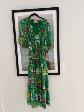 Kate Spade Bright Green Floral Maxi Dress with Belt